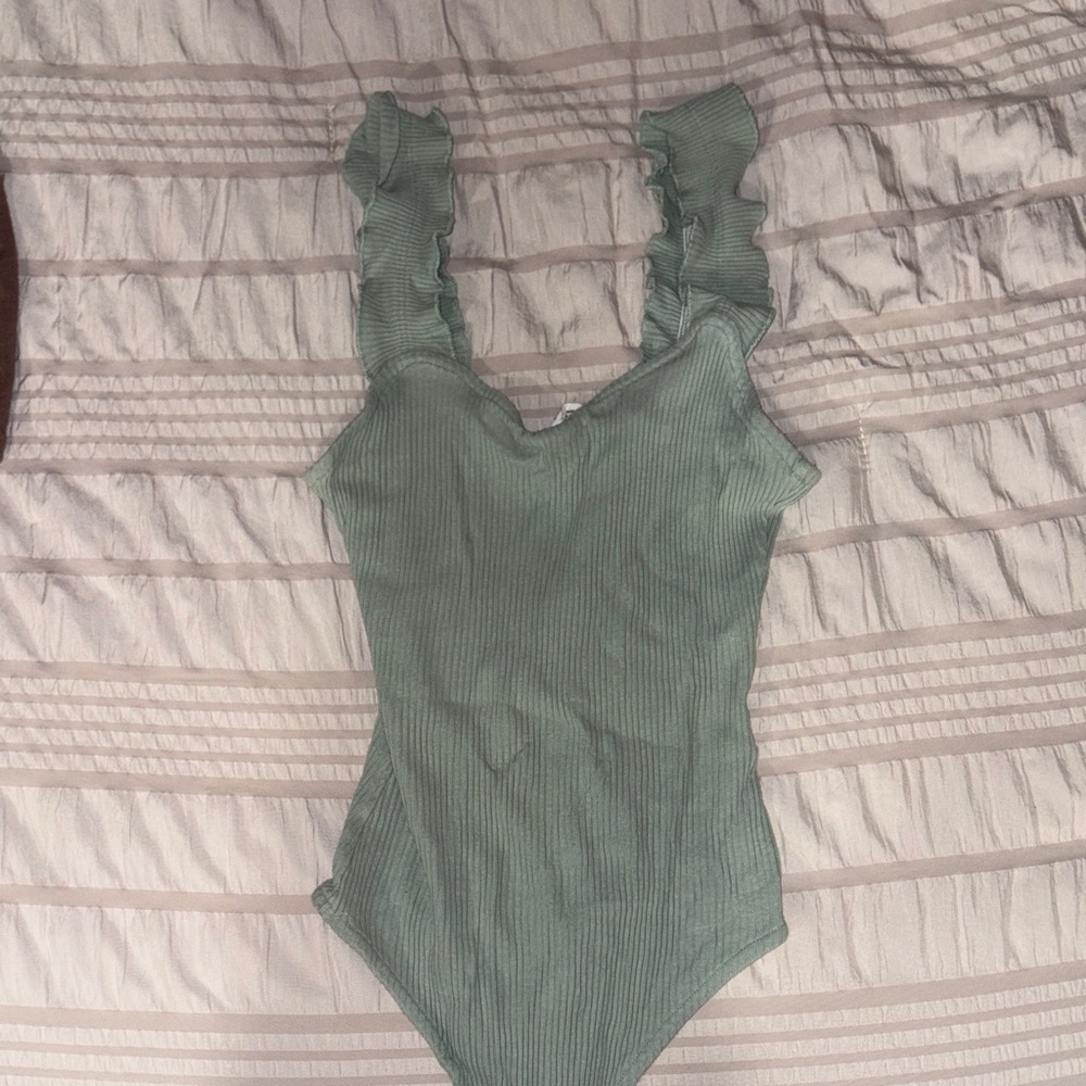 Green Ruffled body suit
